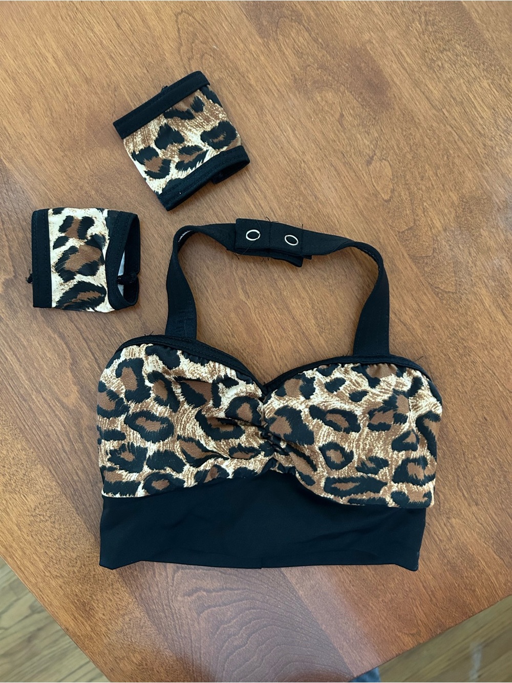 NWOT Kelle Leopard Print Bustier Crop Top with Matching Cuffs - SZ MC